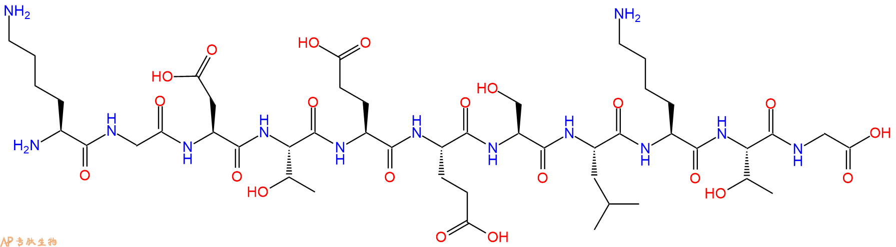 专肽生物产品H2N-Lys-Gly-Asp-Thr-Glu-Glu-Ser-Leu-Lys-Thr-Gly-OH