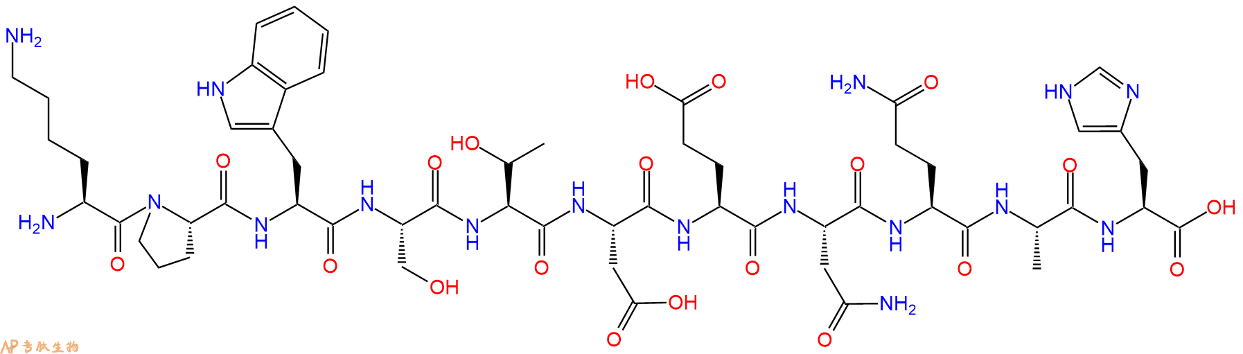 专肽生物产品H2N-Lys-Pro-Trp-Ser-Thr-Asp-Glu-Asn-Gln-Ala-His-OH