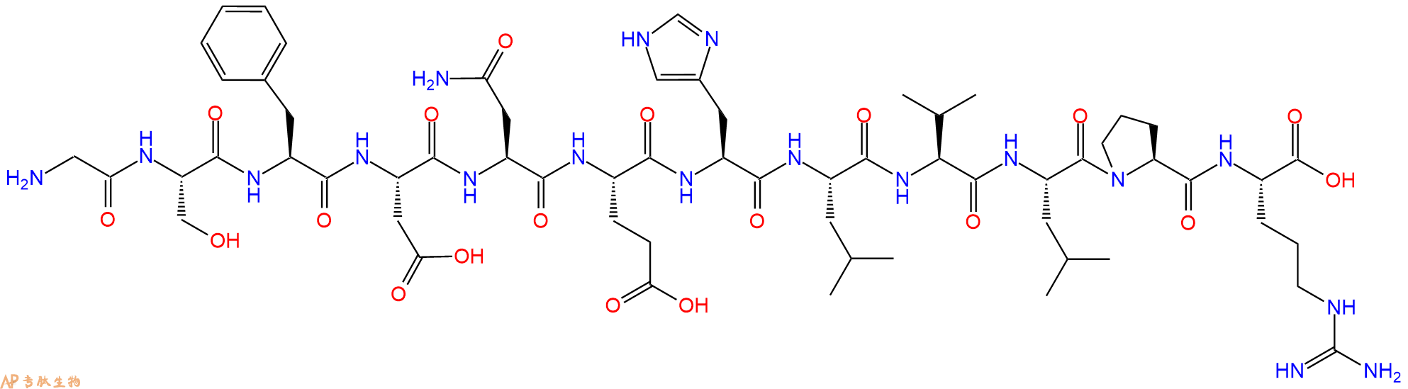 专肽生物产品H2N-Gly-Ser-Phe-Asp-Asn-Glu-His-Leu-Val-Leu-Pro-Arg-OH
