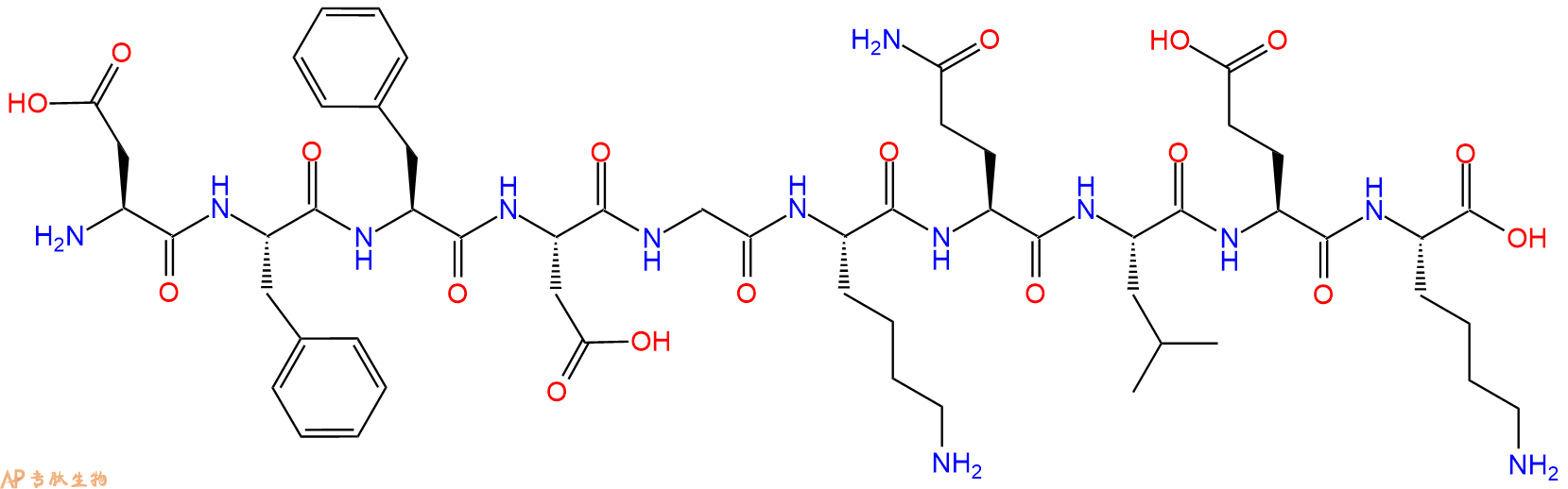 专肽生物产品H2N-Asp-Phe-Phe-Asp-Gly-Lys-Gln-Leu-Glu-Lys-OH