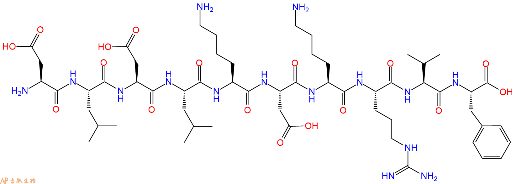 专肽生物产品H2N-Asp-Leu-Asp-Leu-Lys-Asp-Lys-Arg-Val-Phe-OH