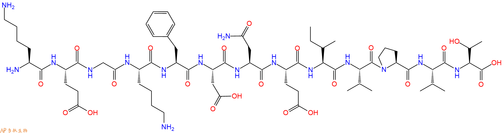 专肽生物产品H2N-Lys-Glu-Gly-Lys-Phe-Asp-Asn-Glu-Ile-Val-Pro-Val-Thr-OH