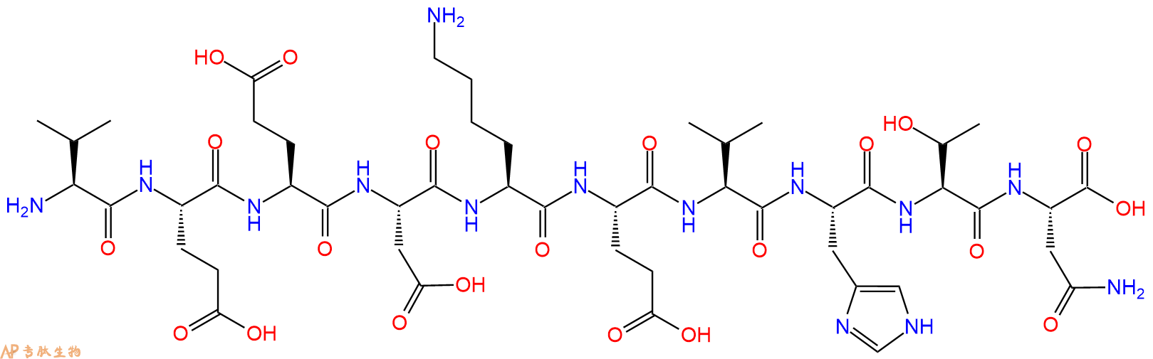 专肽生物产品H2N-Val-Glu-Glu-Asp-Lys-Glu-Val-His-Thr-Asn-OH