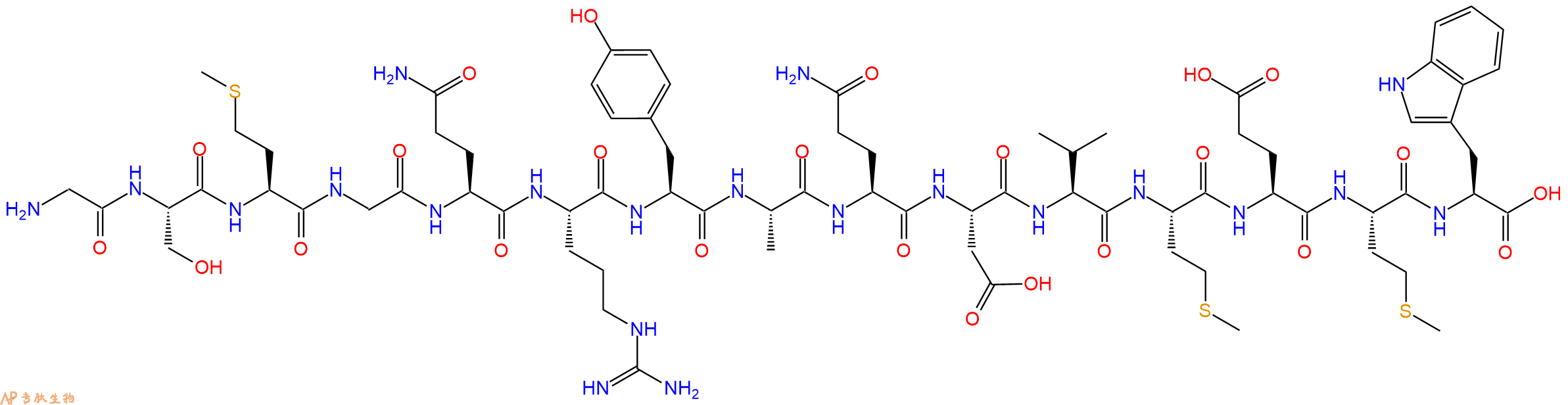 专肽生物产品H2N-Gly-Ser-Met-Gly-Gln-Arg-Tyr-Ala-Gln-Asp-Val-Met-Glu-Met-Trp-OH