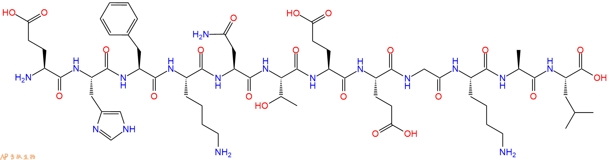 专肽生物产品H2N-Glu-His-Phe-Lys-Asn-Thr-Glu-Glu-Gly-Lys-Ala-Leu-OH