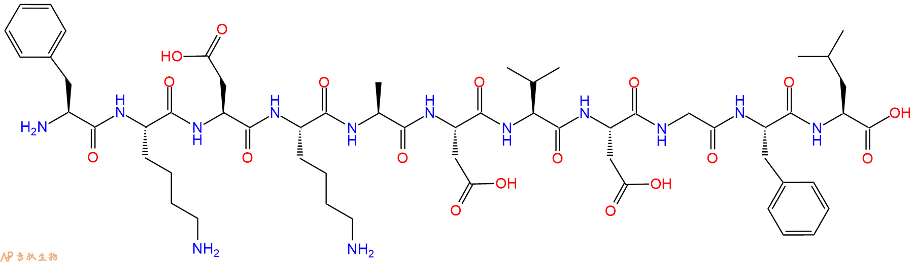 专肽生物产品H2N-Phe-Lys-Asp-Lys-Ala-Asp-Val-Asp-Gly-Phe-Leu-OH