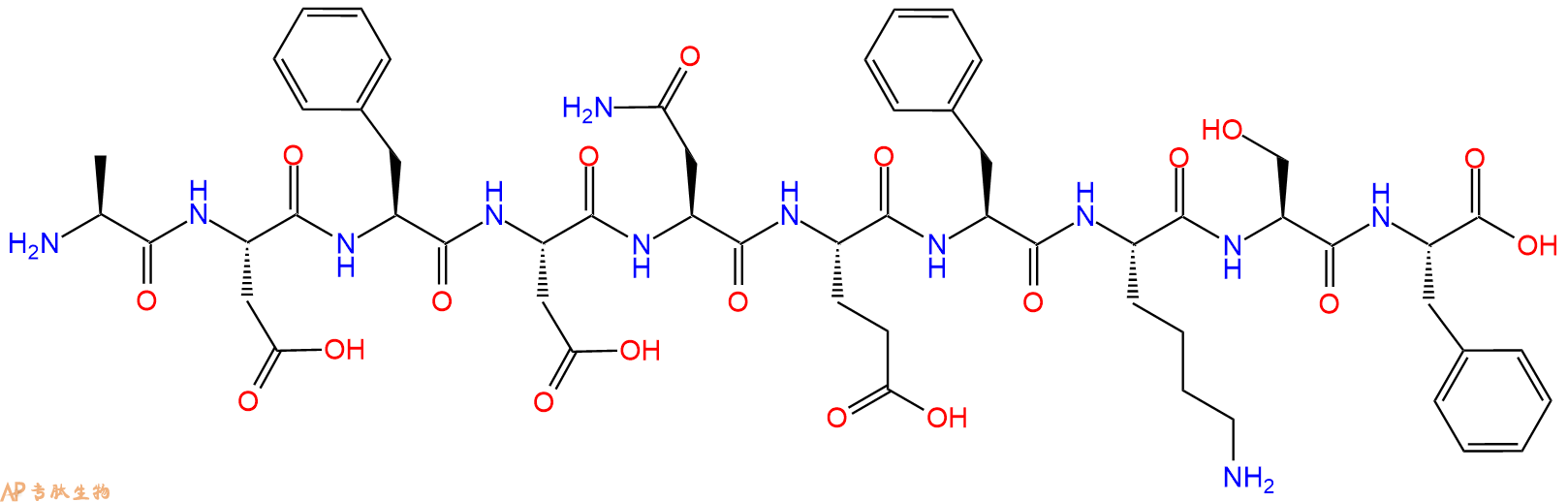 专肽生物产品H2N-Ala-Asp-Phe-Asp-Asn-Glu-Phe-Lys-Ser-Phe-OH