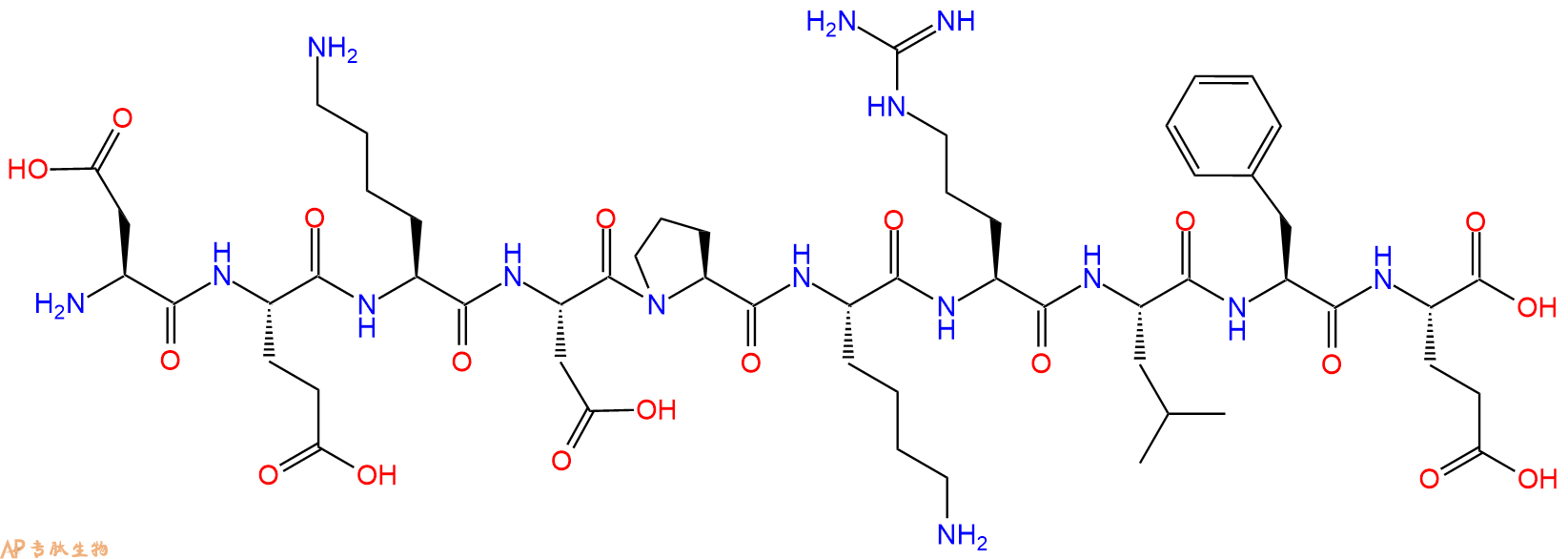 专肽生物产品H2N-Asp-Glu-Lys-Asp-Pro-Lys-Arg-Leu-Phe-Glu-OH