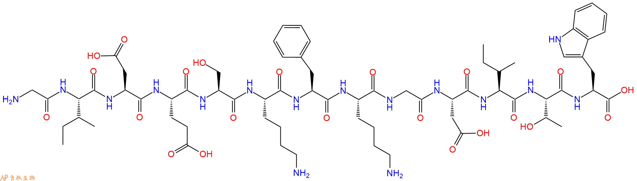专肽生物产品H2N-Gly-Ile-Asp-Glu-Ser-Lys-Phe-Lys-Gly-Asp-Ile-Thr-Trp-OH