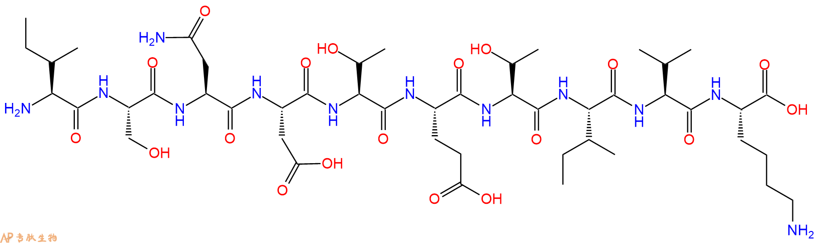 专肽生物产品H2N-Ile-Ser-Asn-Asp-Thr-Glu-Thr-Ile-Val-Lys-OH