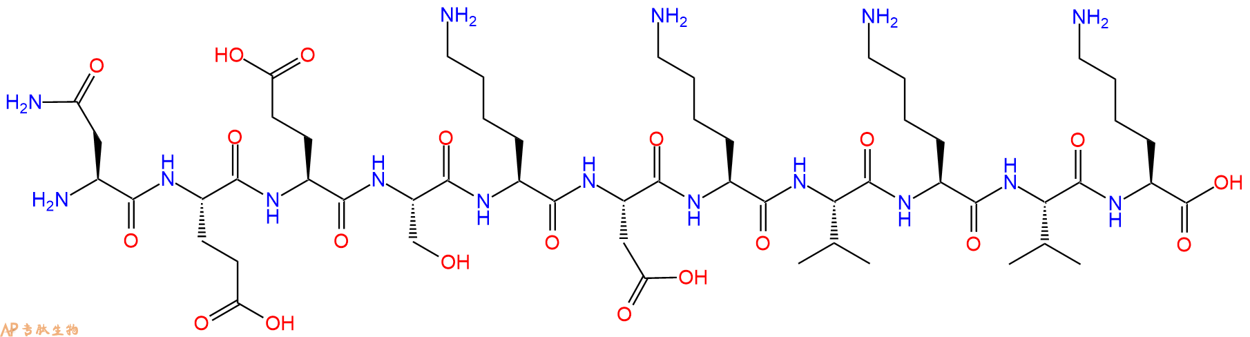专肽生物产品H2N-Asn-Glu-Glu-Ser-Lys-Asp-Lys-Val-Lys-Val-Lys-OH