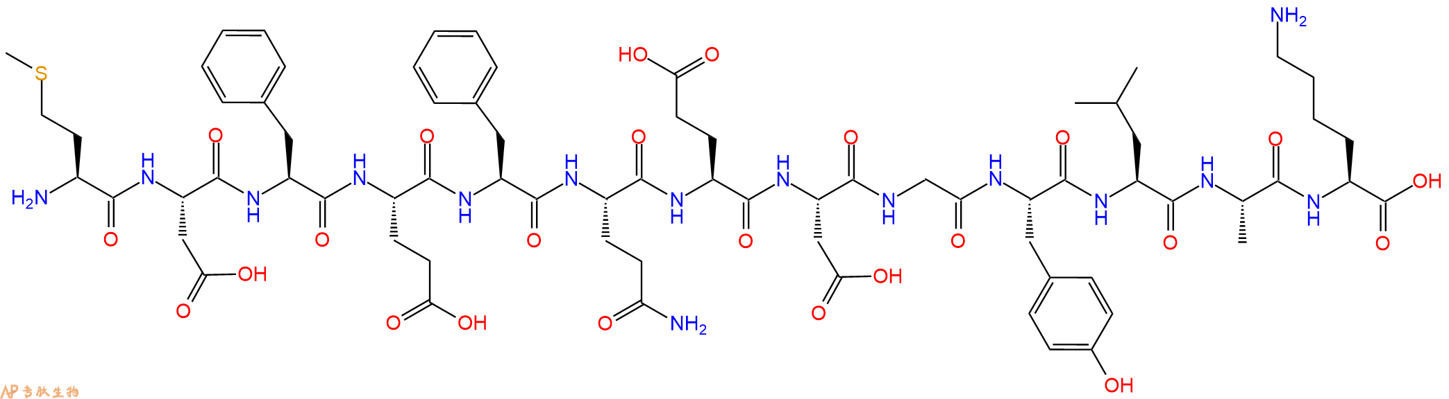 专肽生物产品H2N-Met-Asp-Phe-Glu-Phe-Gln-Glu-Asp-Gly-Tyr-Leu-Ala-Lys-OH