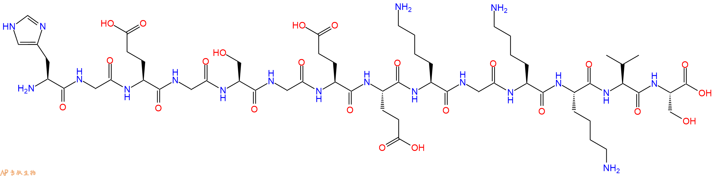 专肽生物产品H2N-His-Gly-Glu-Gly-Ser-Gly-Glu-Glu-Lys-Gly-Lys-Lys-Val-Ser-OH