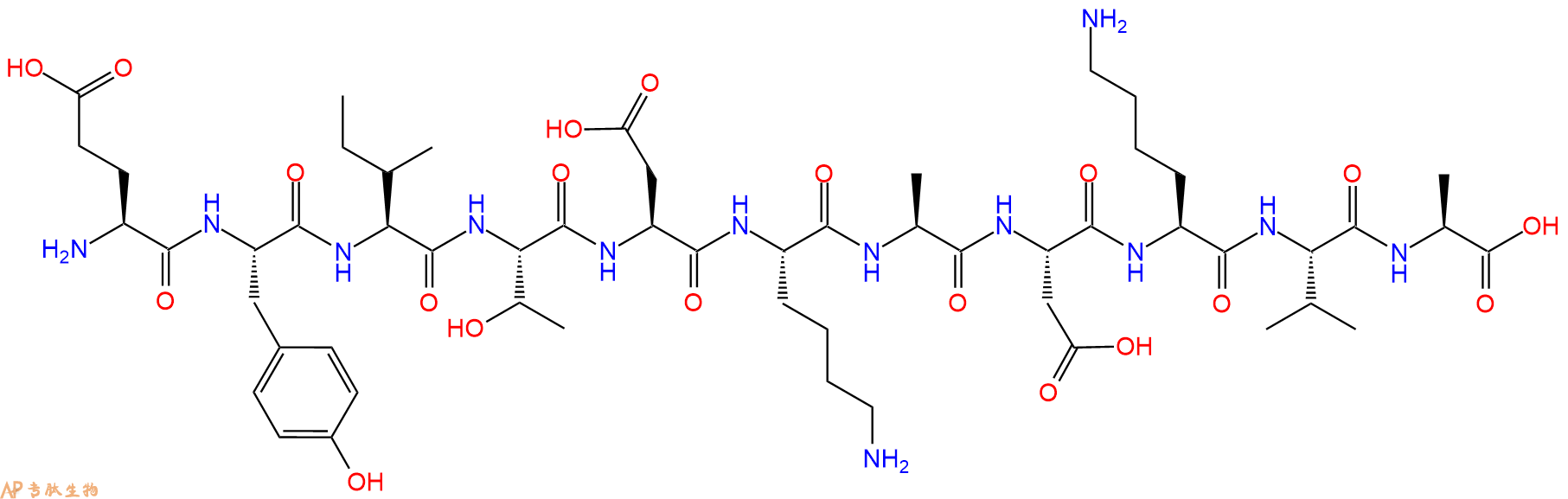 专肽生物产品H2N-Glu-Tyr-Ile-Thr-Asp-Lys-Ala-Asp-Lys-Val-Ala-OH