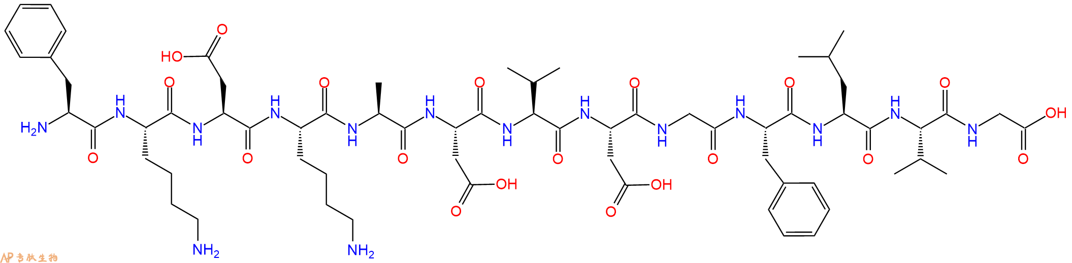 专肽生物产品H2N-Phe-Lys-Asp-Lys-Ala-Asp-Val-Asp-Gly-Phe-Leu-Val-Gly-OH