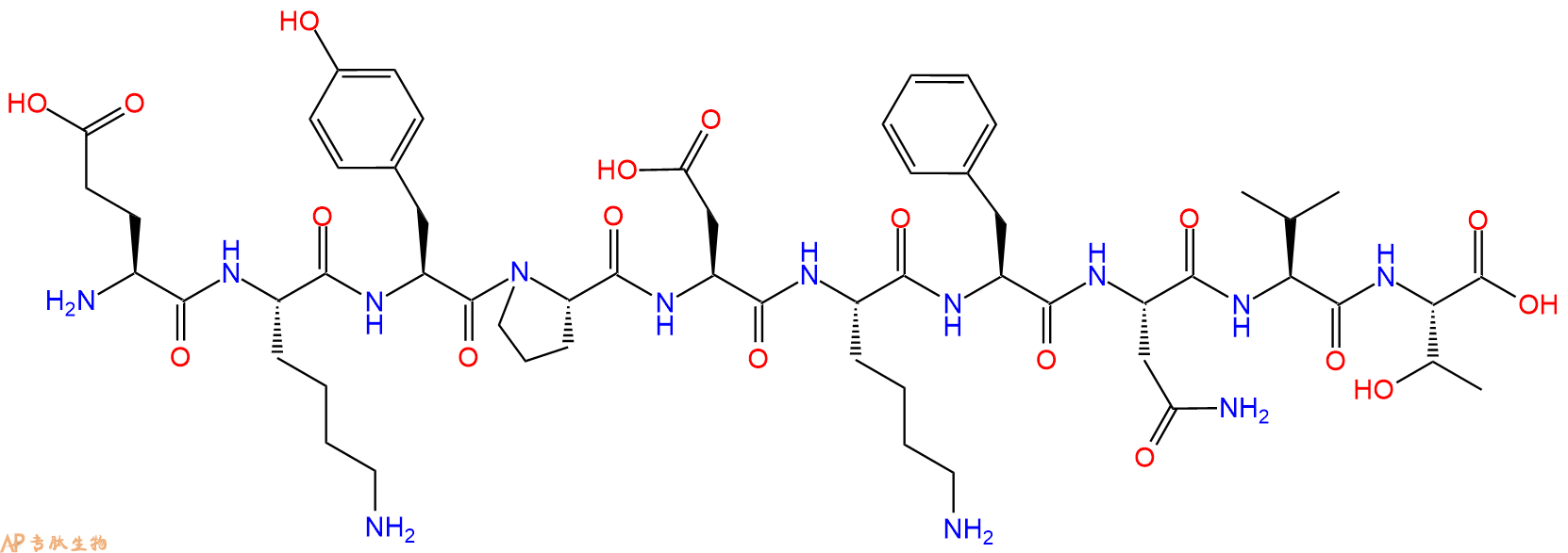 专肽生物产品H2N-Glu-Lys-Tyr-Pro-Asp-Lys-Phe-Asn-Val-Thr-OH