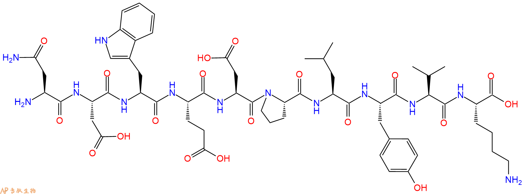 专肽生物产品H2N-Asn-Asp-Trp-Glu-Asp-Pro-Leu-Tyr-Val-Lys-OH