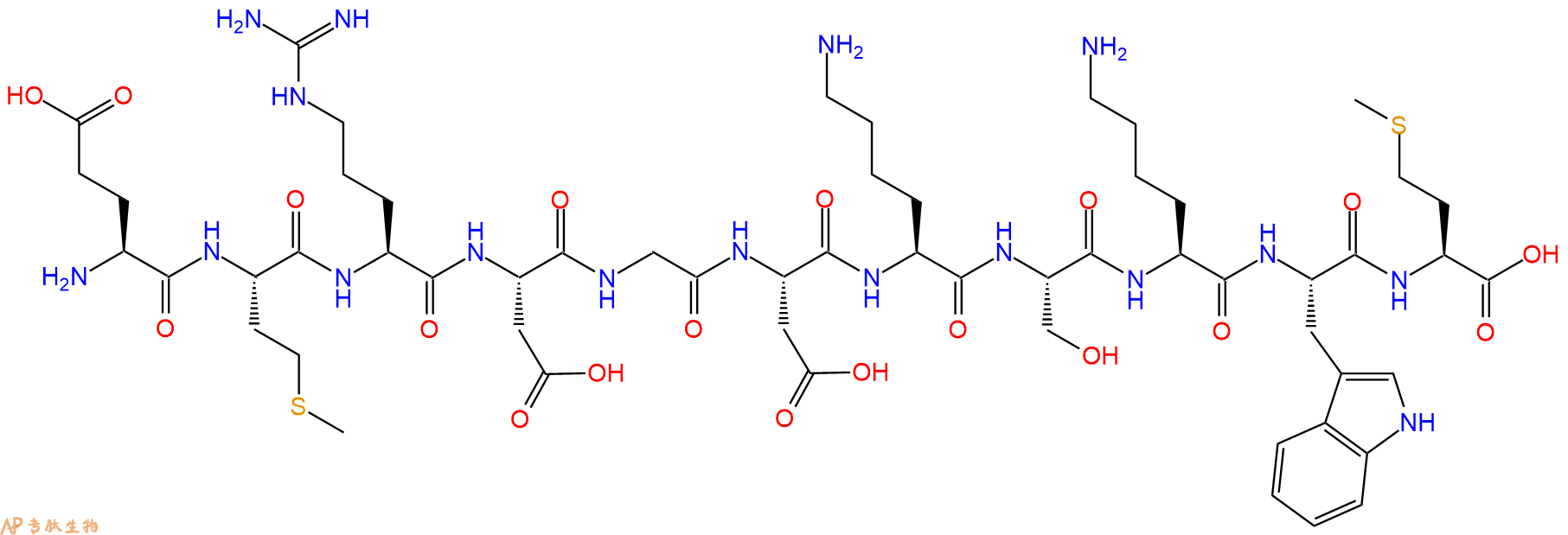 专肽生物产品H2N-Glu-Met-Arg-Asp-Gly-Asp-Lys-Ser-Lys-Trp-Met-OH