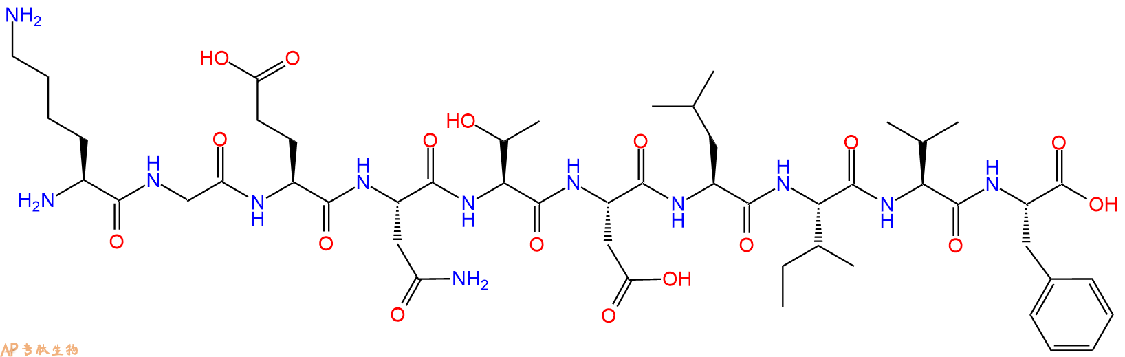 专肽生物产品H2N-Lys-Gly-Glu-Asn-Thr-Asp-Leu-Ile-Val-Phe-OH