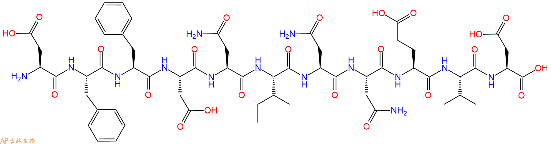 专肽生物产品H2N-Asp-Phe-Phe-Asp-Asn-Ile-Asn-Asn-Glu-Val-Asp-OH