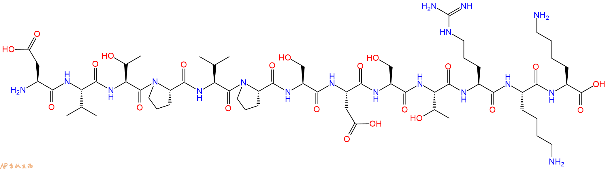 专肽生物产品H2N-Asp-Val-Thr-Pro-Val-Pro-Ser-Asp-Ser-Thr-Arg-Lys-Lys-OH
