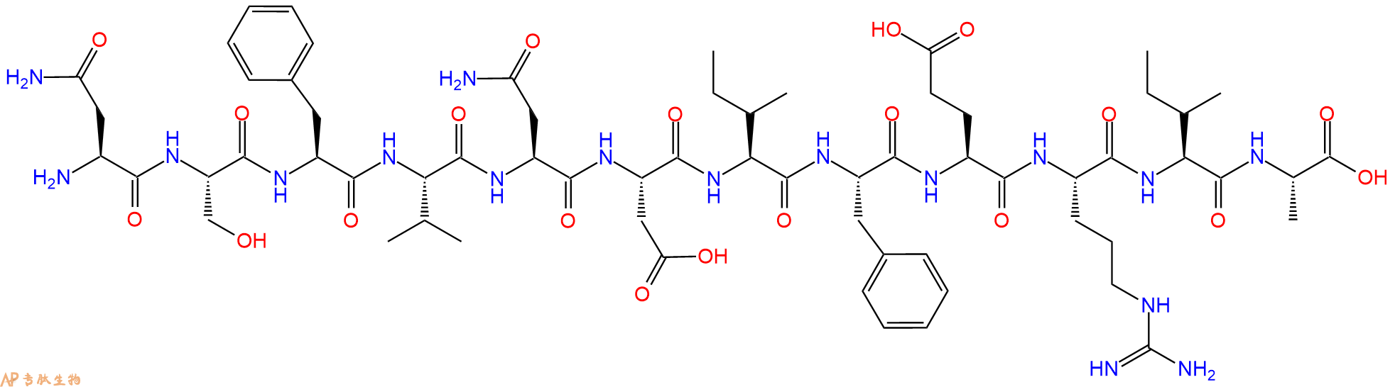 专肽生物产品H2N-Asn-Ser-Phe-Val-Asn-Asp-Ile-Phe-Glu-Arg-Ile-Ala-OH