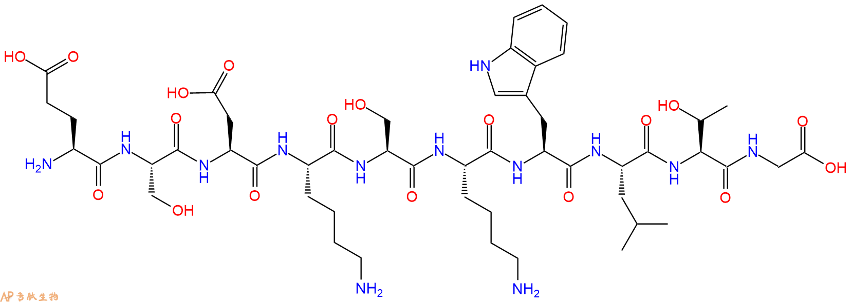 专肽生物产品H2N-Glu-Ser-Asp-Lys-Ser-Lys-Trp-Leu-Thr-Gly-OH
