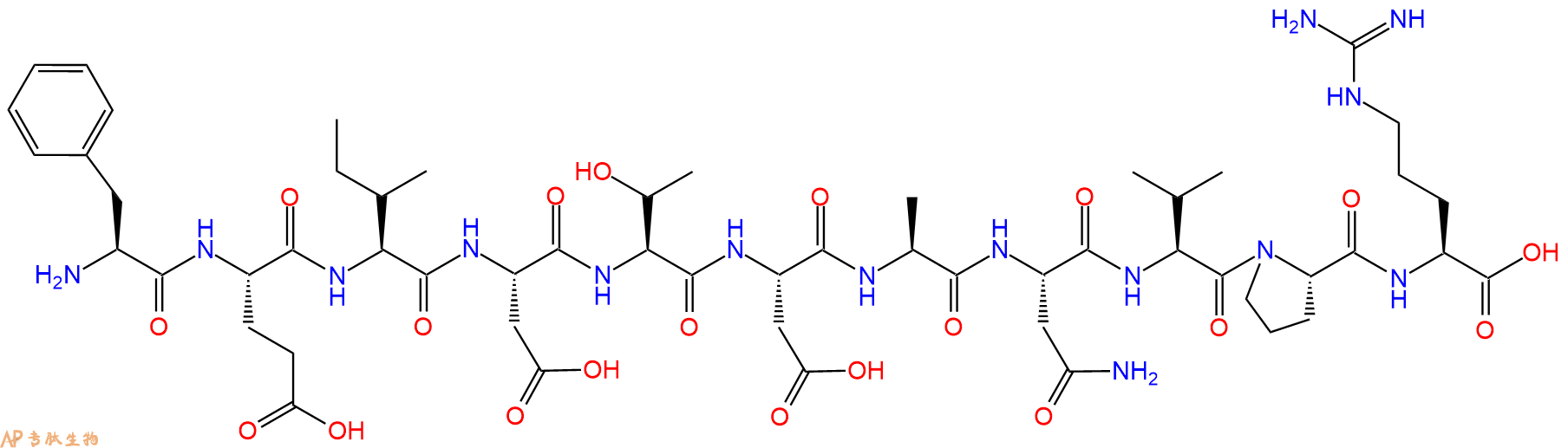 专肽生物产品H2N-Phe-Glu-Ile-Asp-Thr-Asp-Ala-Asn-Val-Pro-Arg-OH