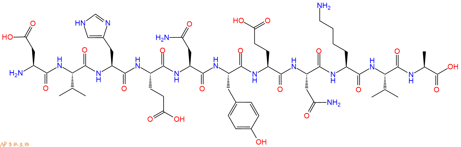 专肽生物产品H2N-Asp-Val-His-Glu-Asn-Tyr-Glu-Asn-Lys-Val-Ala-OH