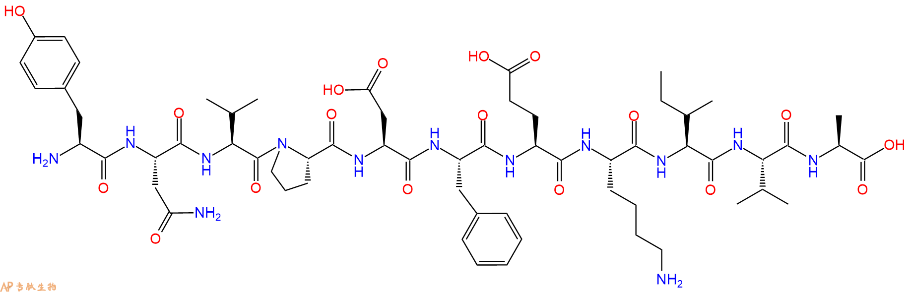 专肽生物产品H2N-Tyr-Asn-Val-Pro-Asp-Phe-Glu-Lys-Ile-Val-Ala-OH
