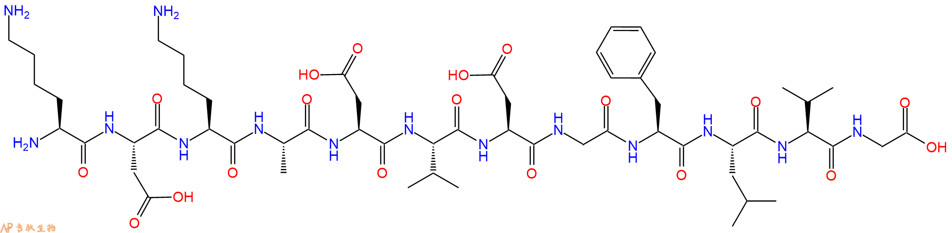 专肽生物产品H2N-Lys-Asp-Lys-Ala-Asp-Val-Asp-Gly-Phe-Leu-Val-Gly-OH