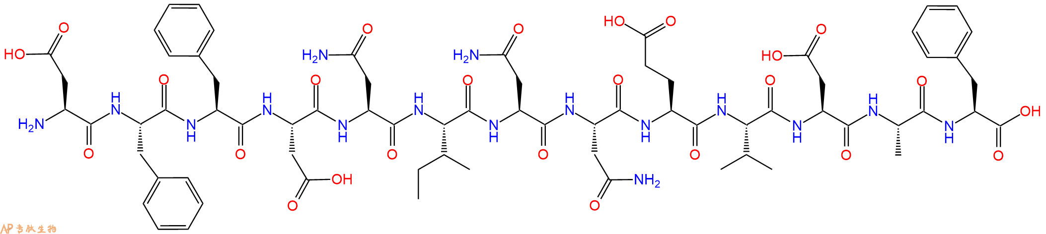 专肽生物产品H2N-Asp-Phe-Phe-Asp-Asn-Ile-Asn-Asn-Glu-Val-Asp-Ala-Phe-OH