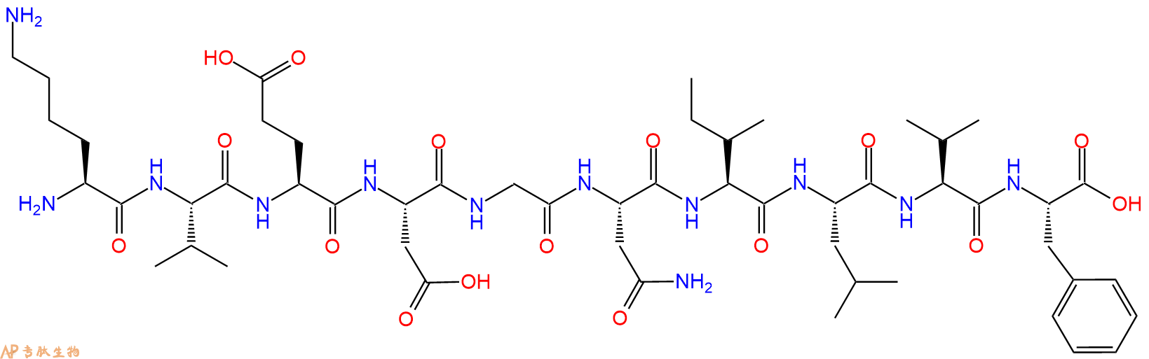 专肽生物产品H2N-Lys-Val-Glu-Asp-Gly-Asn-Ile-Leu-Val-Phe-OH