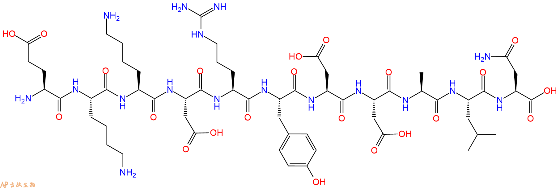专肽生物产品H2N-Glu-Lys-Lys-Asp-Arg-Tyr-Asp-Asp-Ala-Leu-Asn-OH