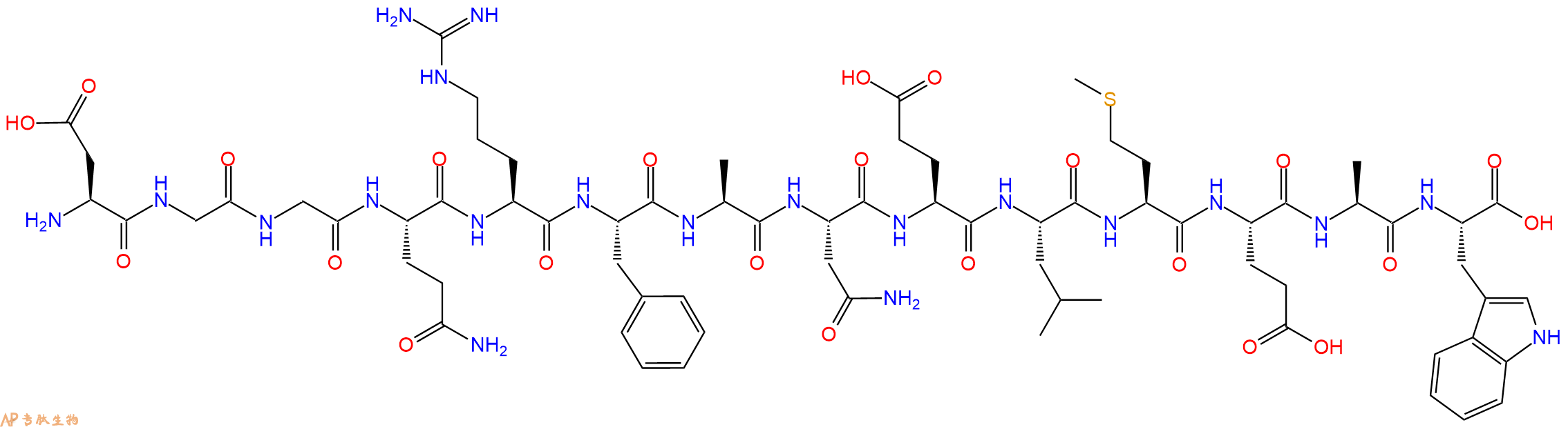 专肽生物产品H2N-Asp-Gly-Gly-Gln-Arg-Phe-Ala-Asn-Glu-Leu-Met-Glu-Ala-Trp-OH