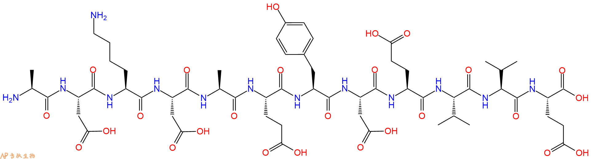 专肽生物产品H2N-Ala-Asp-Lys-Asp-Ala-Glu-Tyr-Asp-Glu-Val-Val-Glu-OH