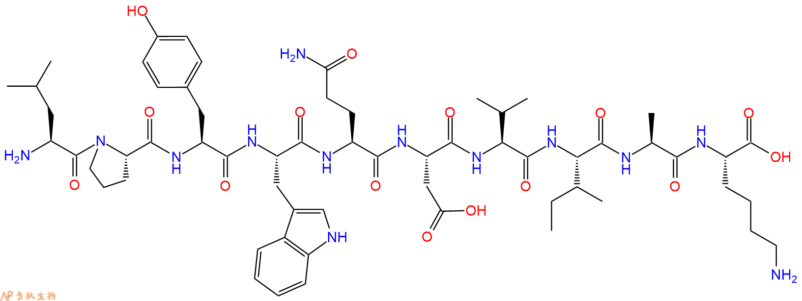 专肽生物产品H2N-Leu-Pro-Tyr-Trp-Gln-Asp-Val-Ile-Ala-Lys-OH