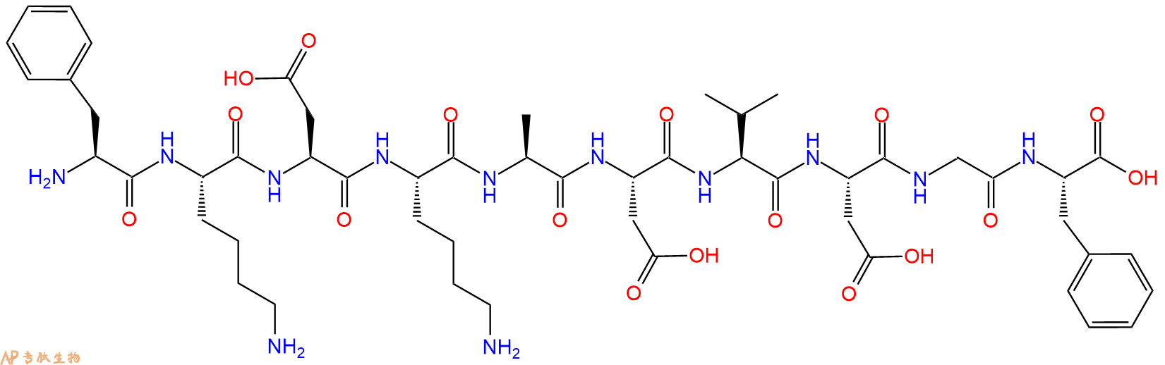 专肽生物产品H2N-Phe-Lys-Asp-Lys-Ala-Asp-Val-Asp-Gly-Phe-OH