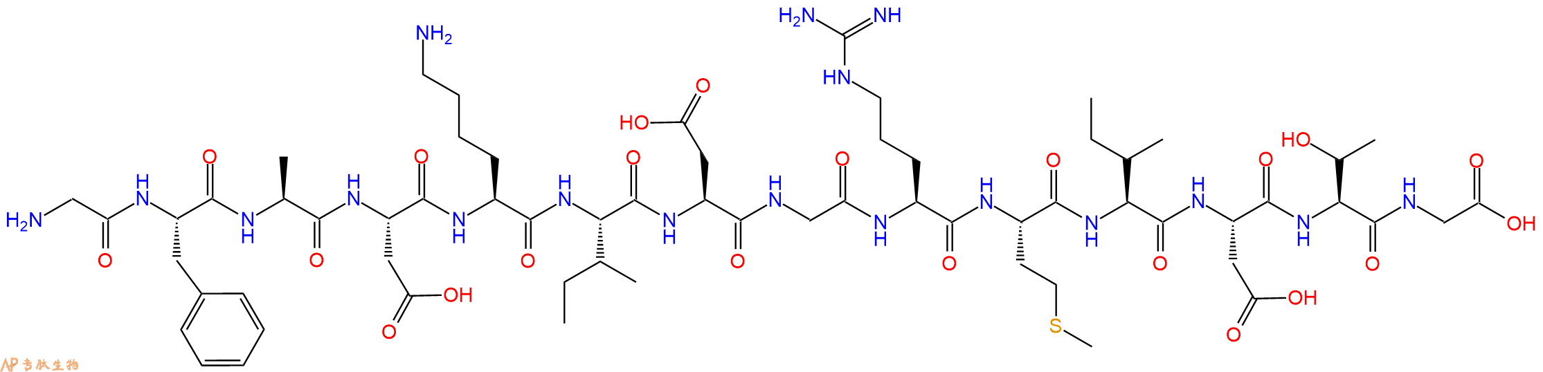 专肽生物产品H2N-Gly-Phe-Ala-Asp-Lys-Ile-Asp-Gly-Arg-Met-Ile-Asp-Thr-Gly-OH