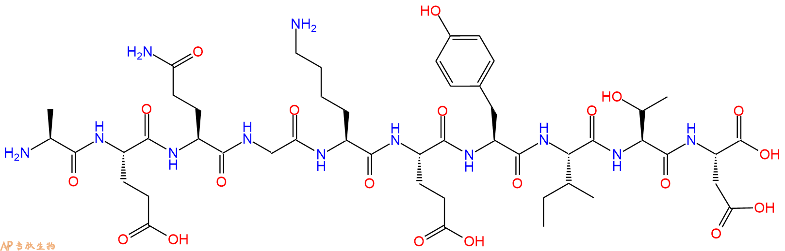 专肽生物产品H2N-Ala-Glu-Gln-Gly-Lys-Glu-Tyr-Ile-Thr-Asp-OH