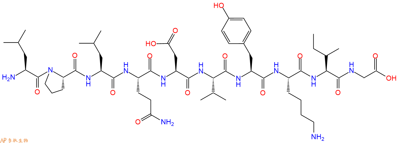 专肽生物产品H2N-Leu-Pro-Leu-Gln-Asp-Val-Tyr-Lys-Ile-Gly-OH