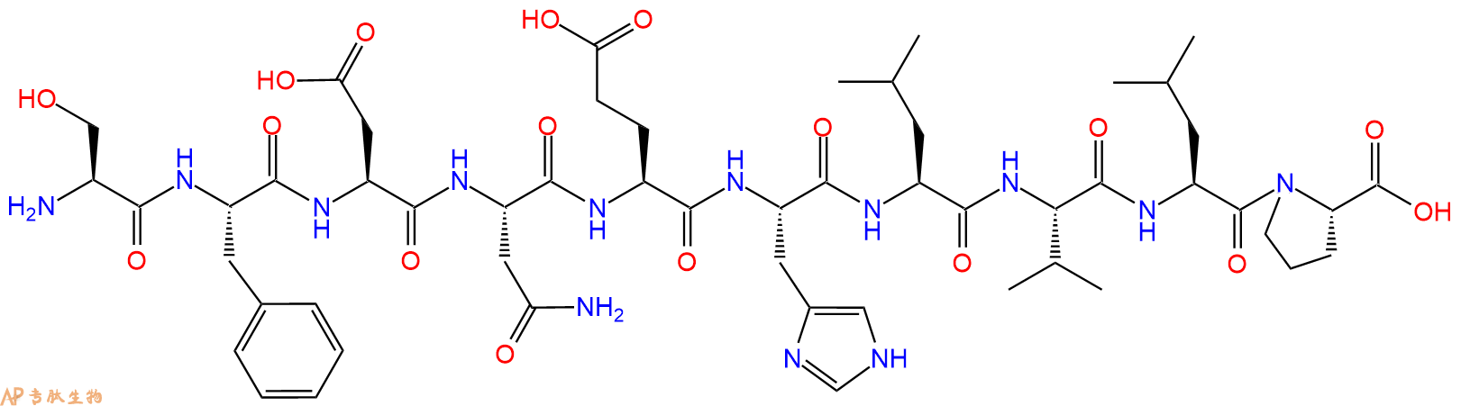 专肽生物产品H2N-Ser-Phe-Asp-Asn-Glu-His-Leu-Val-Leu-Pro-OH