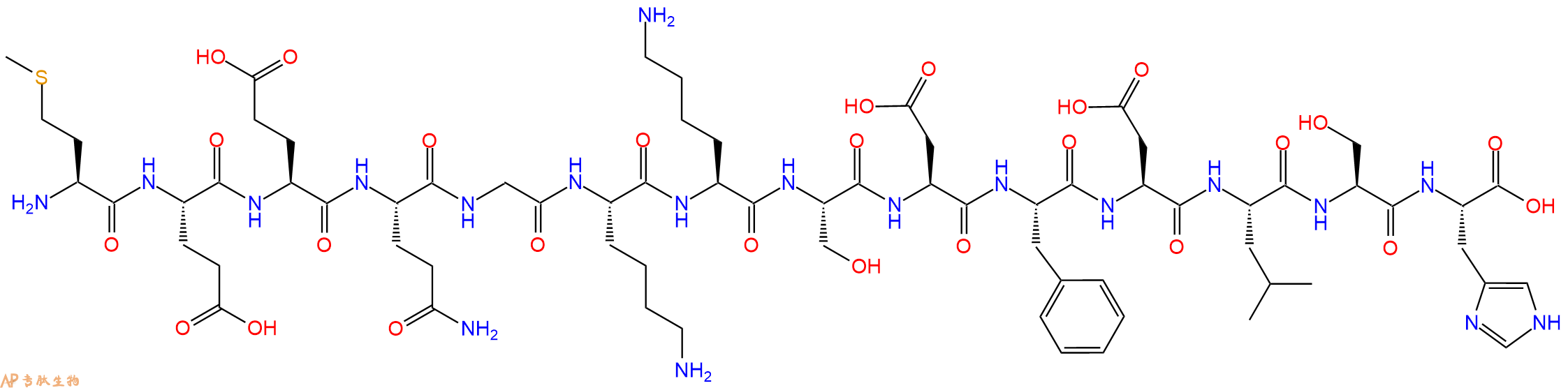 专肽生物产品H2N-Met-Glu-Glu-Gln-Gly-Lys-Lys-Ser-Asp-Phe-Asp-Leu-Ser-His-OH