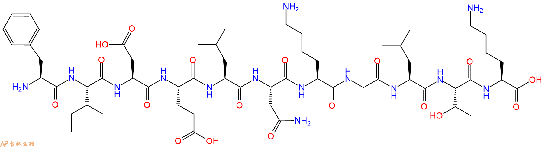 专肽生物产品H2N-Phe-Ile-Asp-Glu-Leu-Asn-Lys-Gly-Leu-Thr-Lys-OH