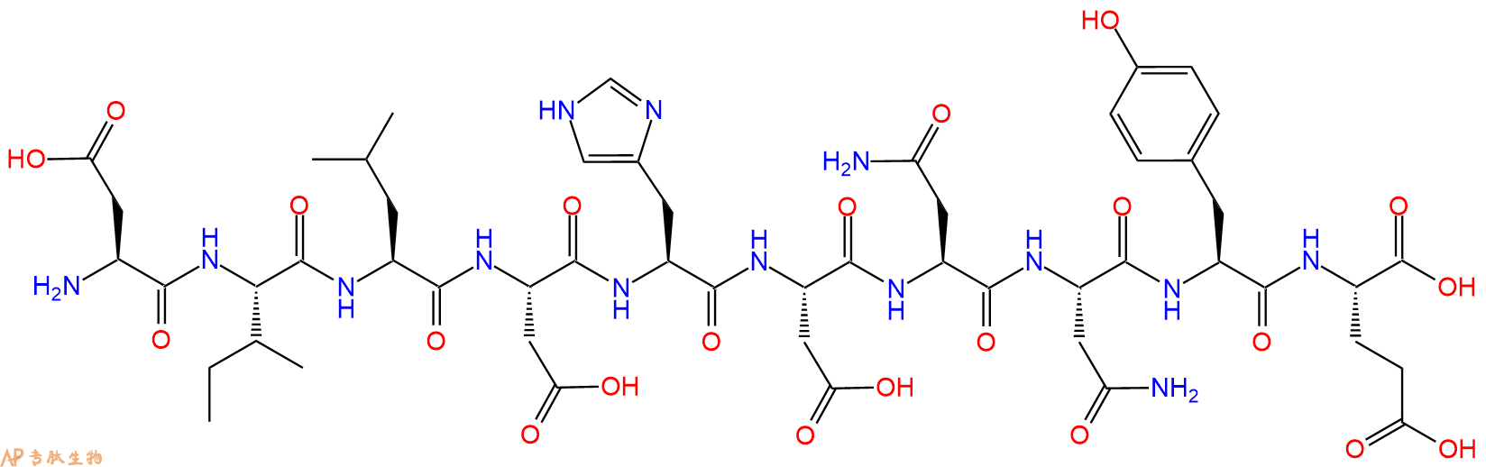 专肽生物产品H2N-Asp-Ile-Leu-Asp-His-Asp-Asn-Asn-Tyr-Glu-OH