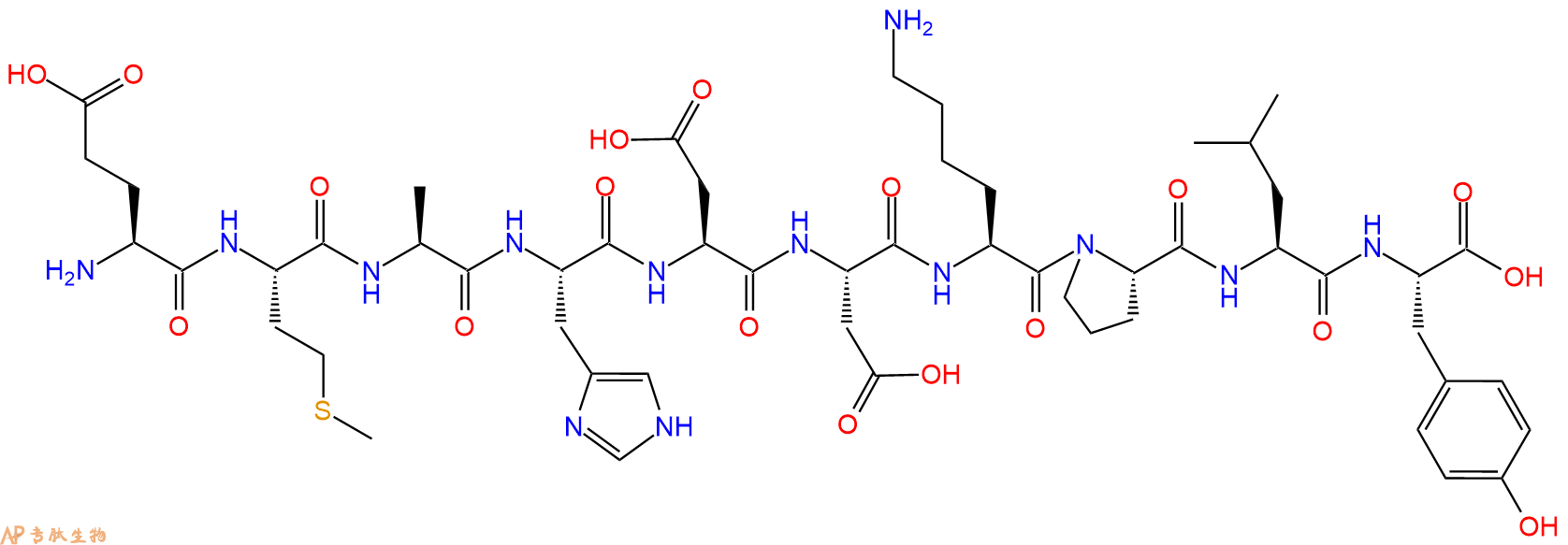 专肽生物产品H2N-Glu-Met-Ala-His-Asp-Asp-Lys-Pro-Leu-Tyr-OH
