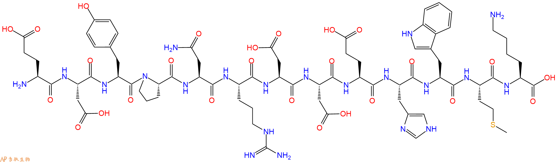 专肽生物产品H2N-Glu-Asp-Tyr-Pro-Asn-Arg-Asp-Asp-Glu-His-Trp-Met-Lys-OH