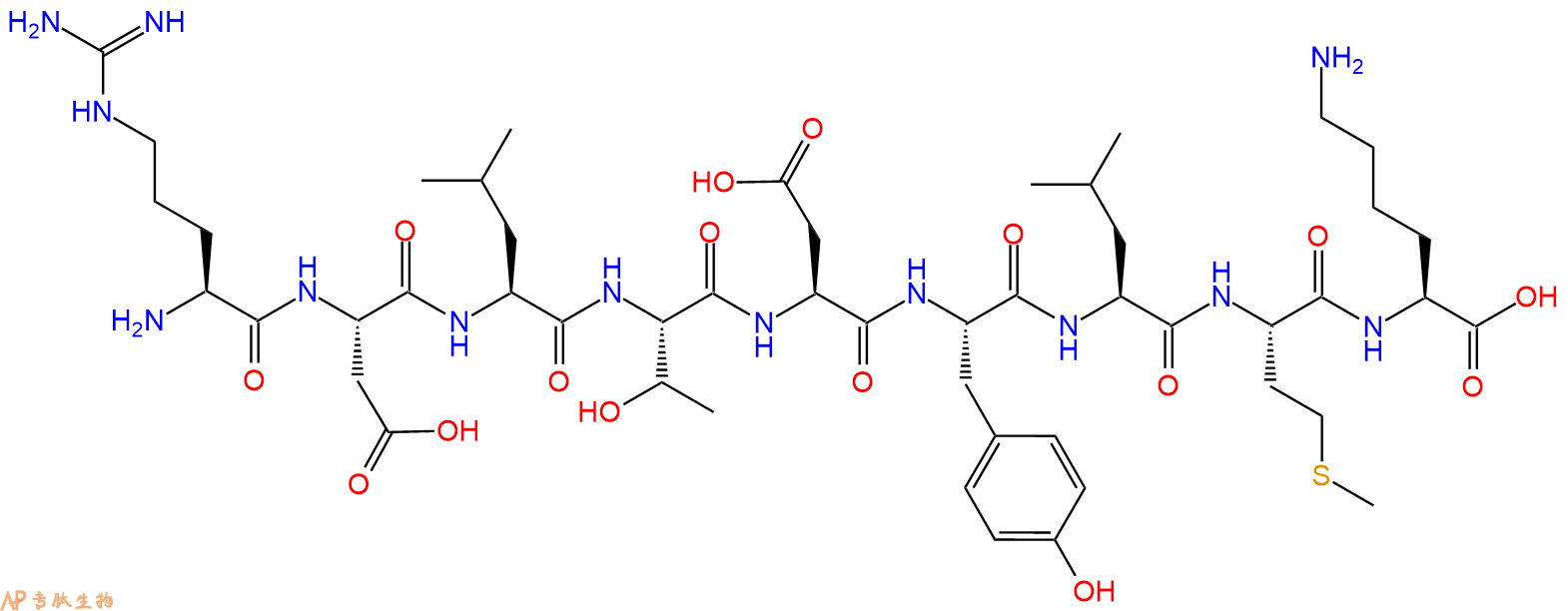 专肽生物产品H2N-Arg-Asp-Leu-Thr-Asp-Tyr-Leu-Met-Lys-OH