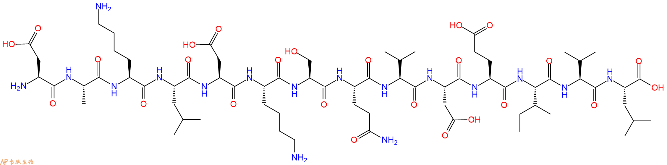 专肽生物产品H2N-Asp-Ala-Lys-Leu-Asp-Lys-Ser-Gln-Val-Asp-Glu-Ile-Val-Leu-OH