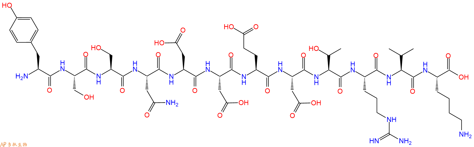 专肽生物产品H2N-Tyr-Ser-Ser-Asn-Asp-Asp-Glu-Asp-Thr-Arg-Val-Lys-OH
